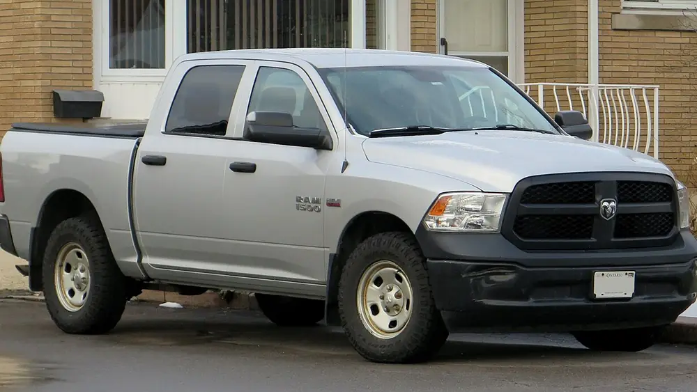 A silver 2017 Ram 1500 seen from the front