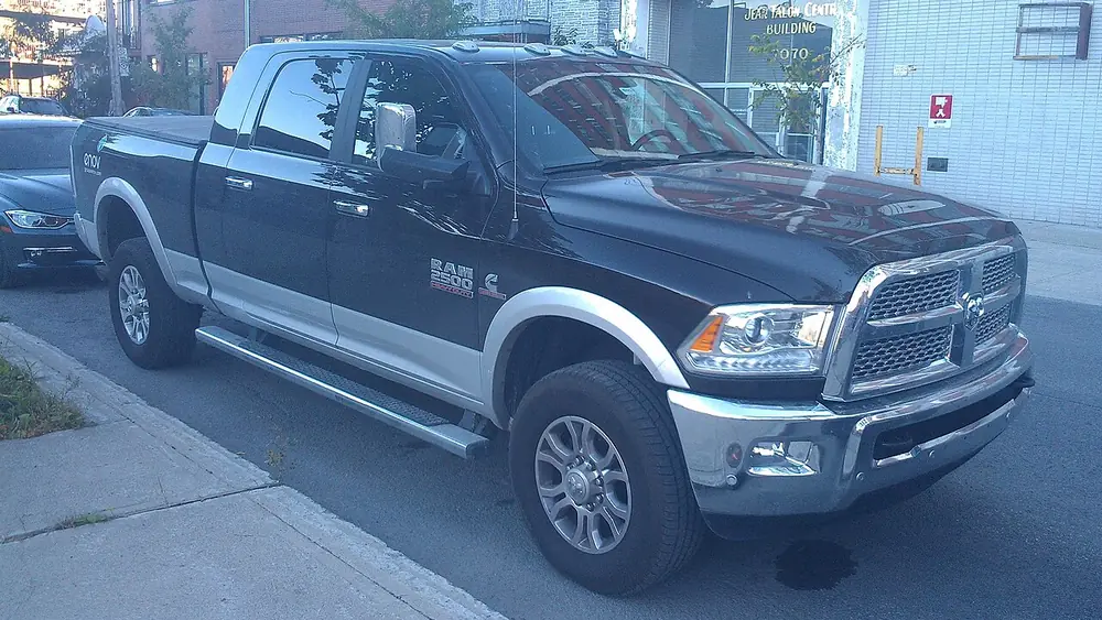 A black Ram 2500 crew cab seen from the front