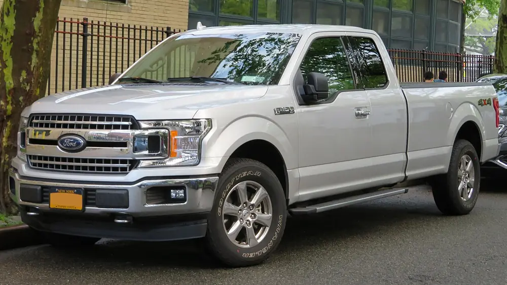 A silver 2018 Ford F-150 seen from the front