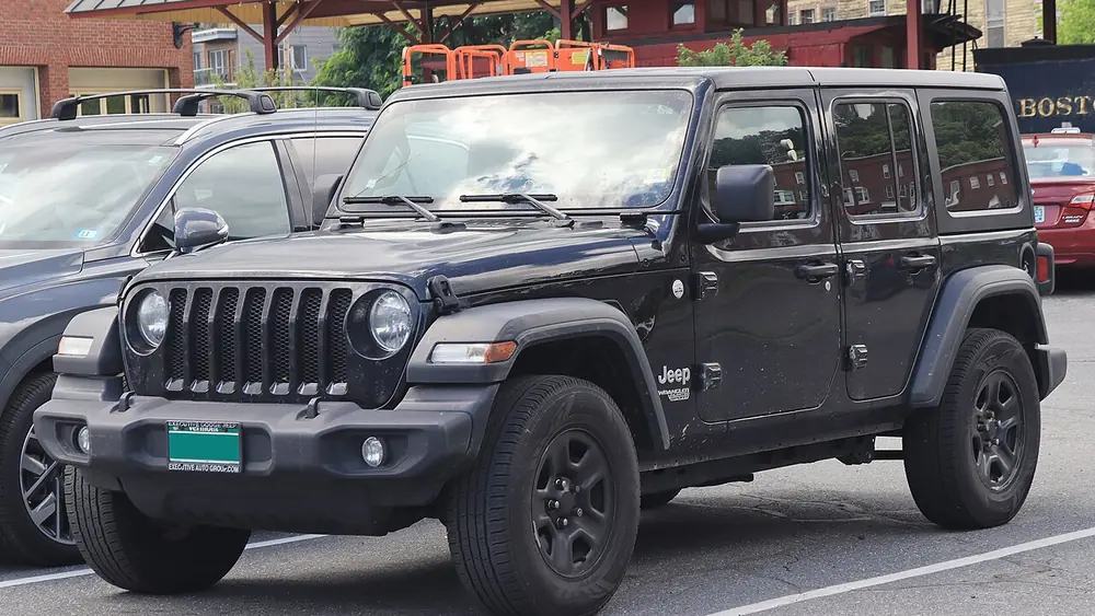 A black 2019 Jeep Wrangler seen from the front