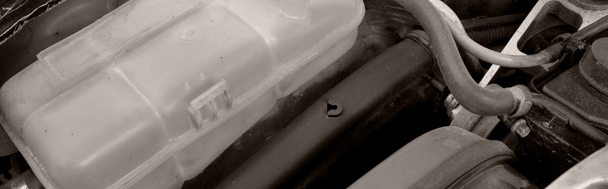 Coolant expansion tank under a car hood