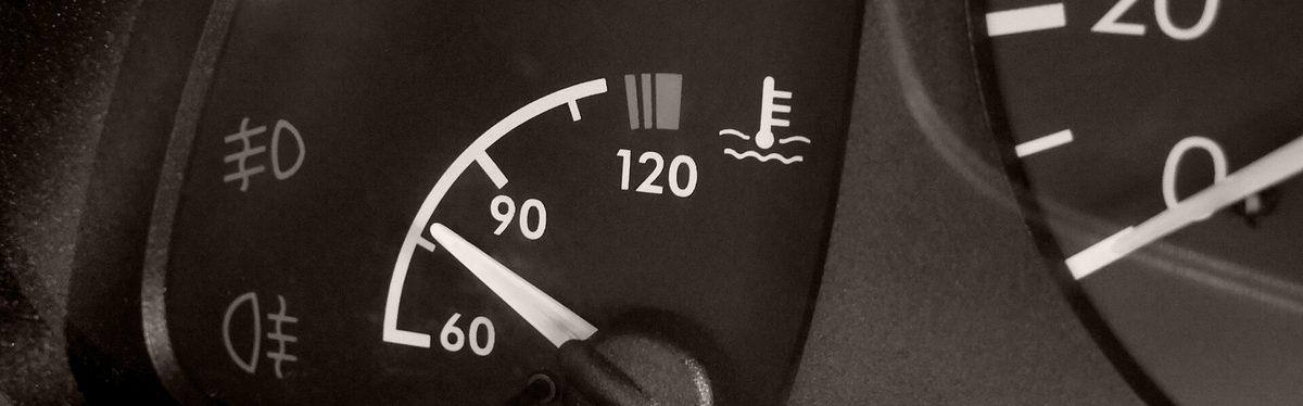 A coolant temperature gauge on a car's instrument cluster