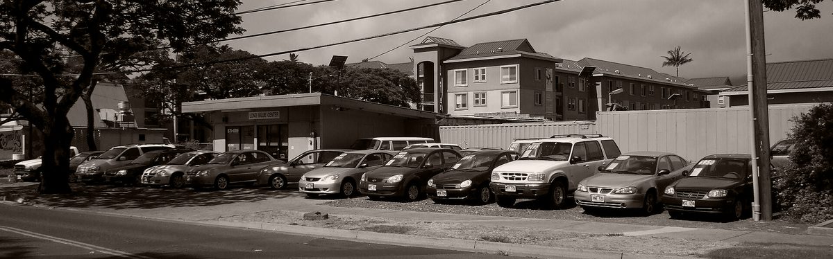Cars lined up on a used car lot