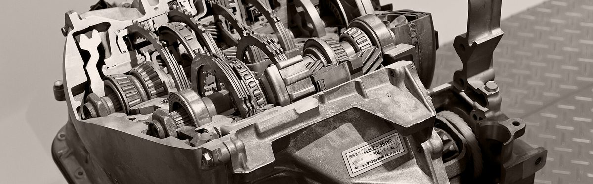 An automatic transaxle cut open to show its gears